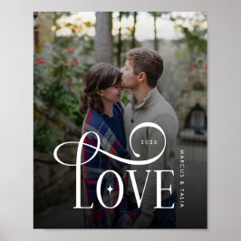 Poster Modern Script Love Custom Engaged Couples Photo