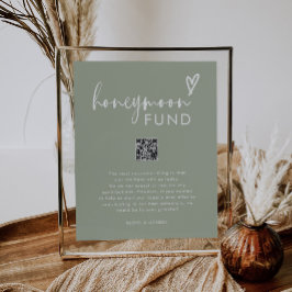 Poster Modern Script Sage Green QR Weding Honeymoon Fund