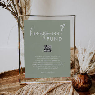 Poster Modern Script Sage Green QR Weding Honeymoon Fund