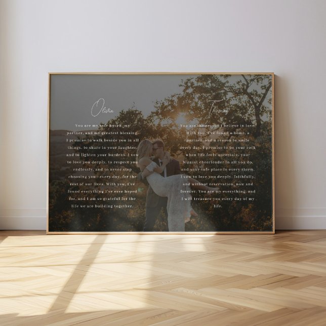 Poster Modern Script Wedding Vows Custom Names & Photo (Criador carregado)