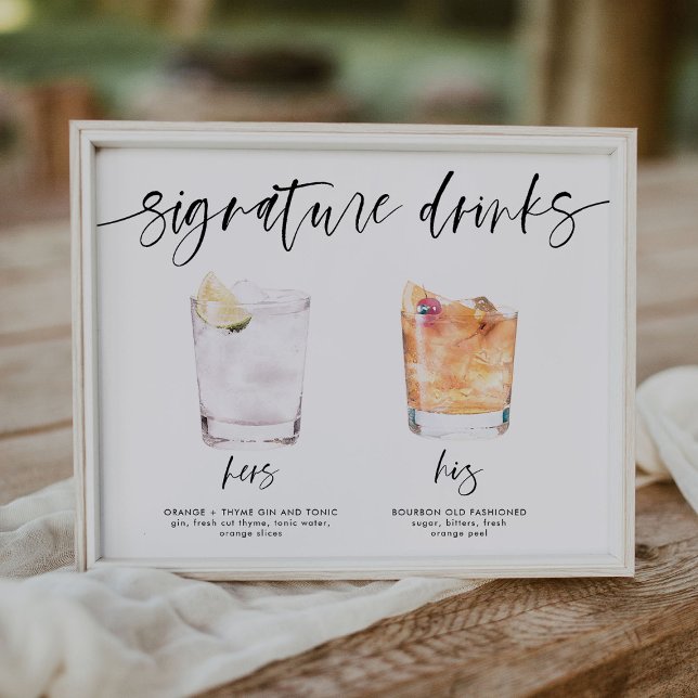 Poster modern signature drinks wedding sign bar sign (Criador carregado)