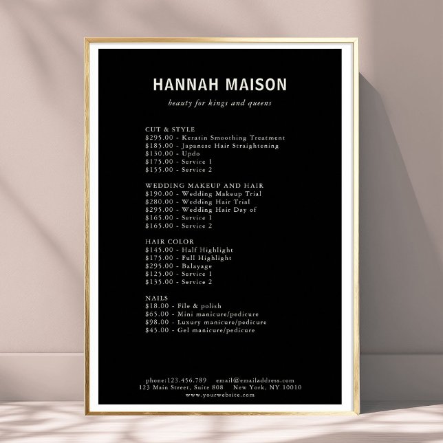 Poster Modern Simpel, Professional, Salon, Lista de Preço (Modern Simpel, Professional, Black & Beige, Salon, Price List Poster)