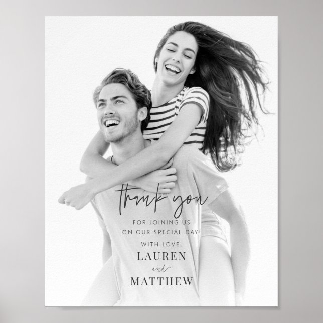 Poster Modern Simple Minimalist Chic Wedding Thank You (Frente)