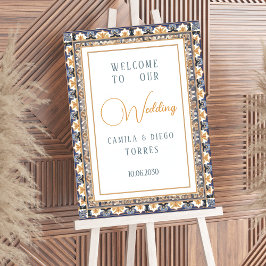 Poster Modern Talavera Mexican Tile Wedding Welcome Sign
