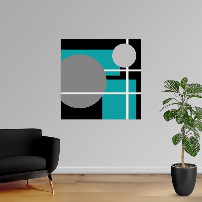 Pôster Modern Teal Gray Black White - MS0001 Canvas (Modern Teal Gray Black White Poster at Modern Shapes Canvas. Choose your size.)