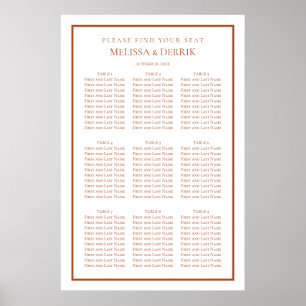 Poster Modern Terra Cotta e White Weding Seating Chart