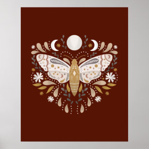 Poster Modern Terracotta Abstrato Moth Ilustração
