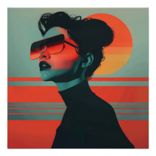 Pôster Modern Trendy Woman Retro Sunset Poster