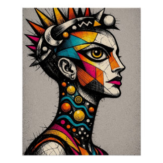 Pôster Modern Tribal Punk Portrait Graphic Art Print