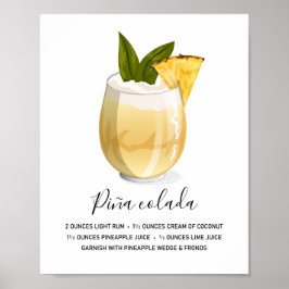 Poster Modern Tropical Piña Colada Recipe Illustration
