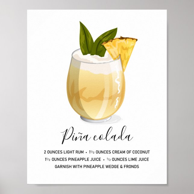 Poster Modern Tropical Piña Colada Recipe Illustration (Frente)