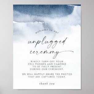 Poster Modern Watercolor Blue Unplugged Ceremony Sign