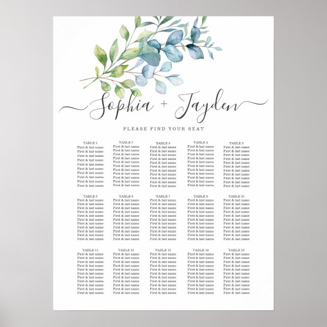 Poster Modern Watercolor Eucalyptus Greenery Wedding (Frente)