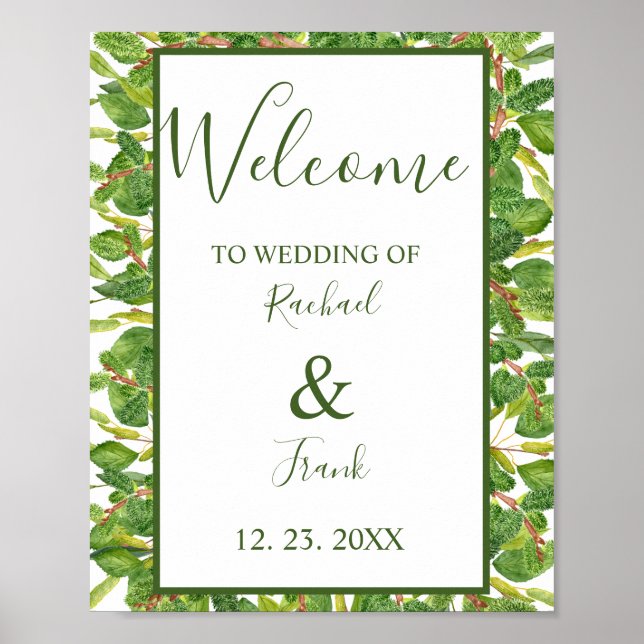 Poster Modern Watercolor Greenery Wedding (Frente)