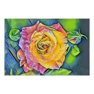 Pôster Modern Watercolor Painting of rosa larange rosa
