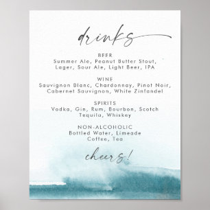 Poster Modern Watercolor Sinal de menu Teal Wedding