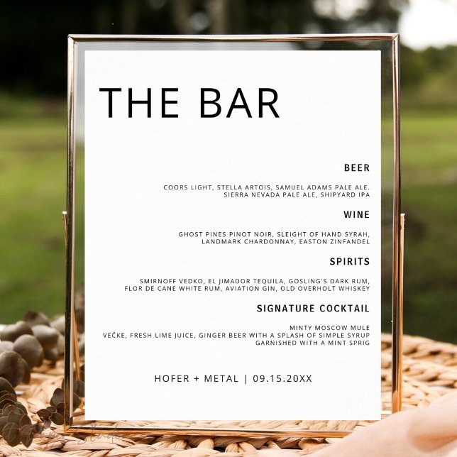 Poster Modern Wedding Bar Menu Minimalist Wedding Drink (Criador carregado)