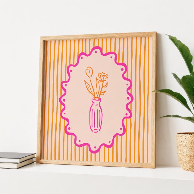 Poster Modern Whimsical Hand Drawn Vase of Flowers (Criador carregado)