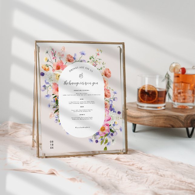 Poster Modern Wildflower | Menu do Bar de Casamento (Criador carregado)