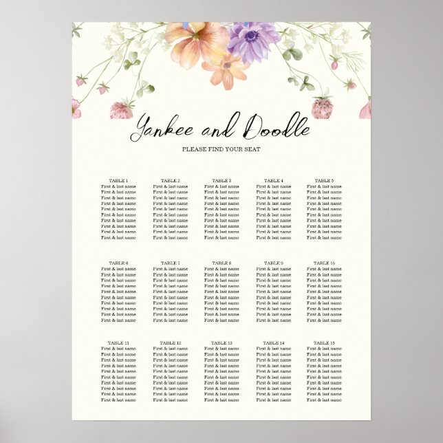 Poster Modern wildflowers spring wedding Seating Chart (Frente)