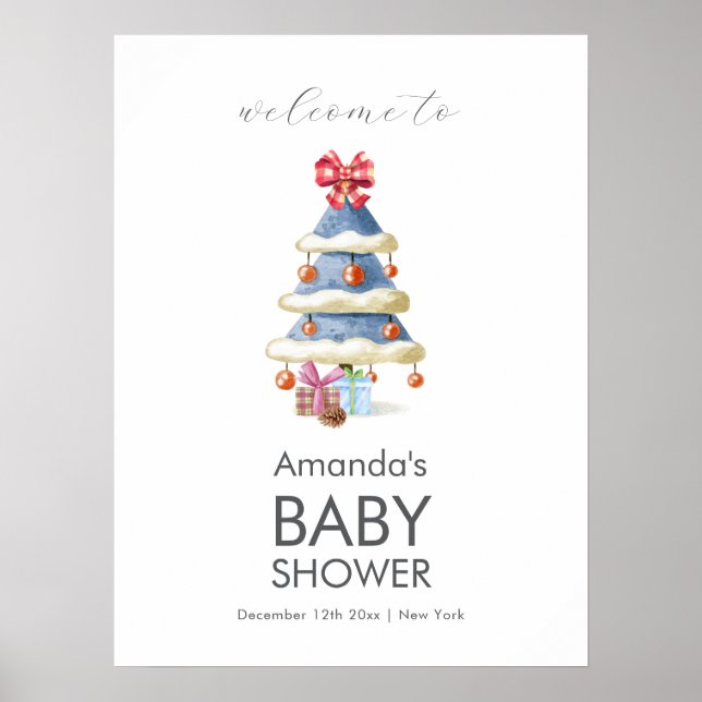 Poster Modern Winter Christmas Tree Baby Shower Welcome (Frente)