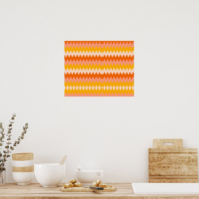 Poster Modern Yellow, Orange & White Zig Zag Pattern (Cozinha)