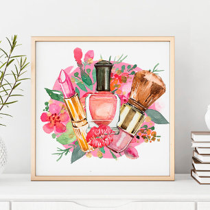 Poster Moderna Cor de Água Rosa Maquieira Artista Girly C