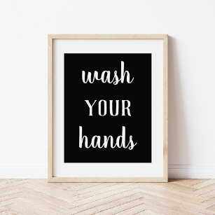 Poster Moderna fazenda Lave suas mãos Arte de Banheiro