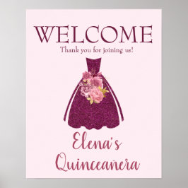 Poster Moderna Quinceañera Glitter Boas-vindas