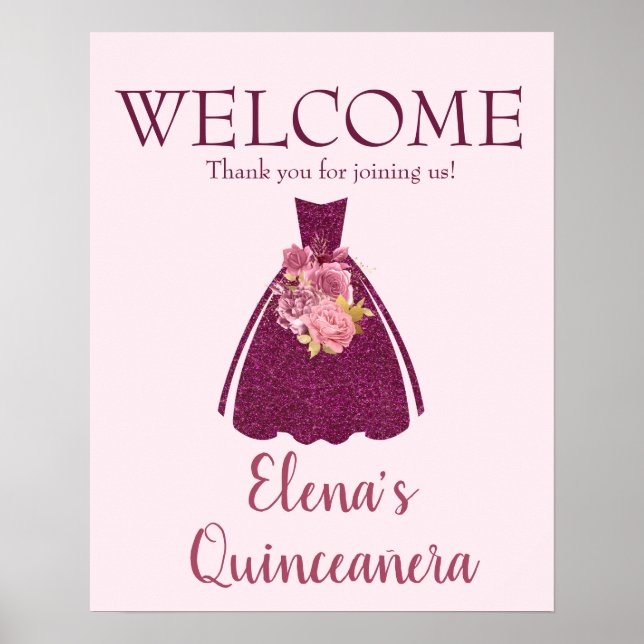 Poster Moderna Quinceañera Glitter Boas-vindas (Frente)