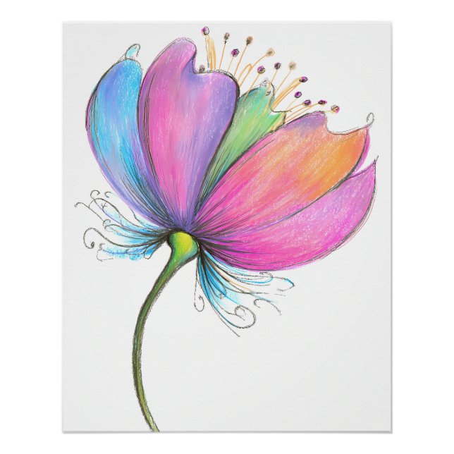 Pôster Moderne Blumenillustration in kräftigen Farben (Frente)