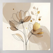 Modernista Floral Dourado Minimalista em Arte de L