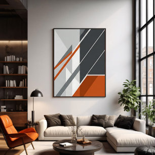 Poster Moderno Abstrato Ferrugem Laranja Cinza