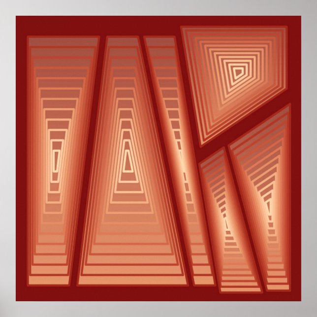 Pôster Moderno Abstrato - Pirâmides 3D, Cobre (Frente)