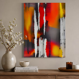 Poster Moderno Abstrato Preto Vermelho e Amarelo Ousado s