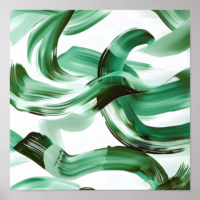 Poster Moderno Abstrato Traços de Pincel Verde Minimalist (Frente)