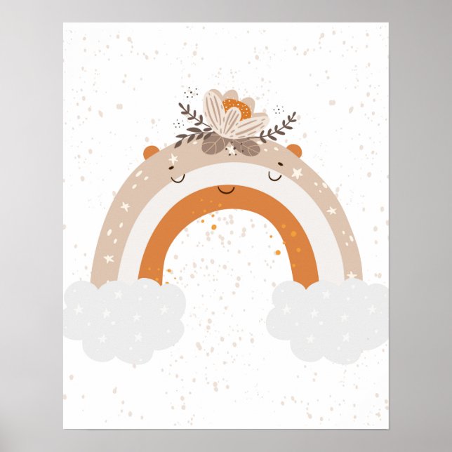 Poster Moderno berçário escandinavo fofo com arco-íris e  (Frente)