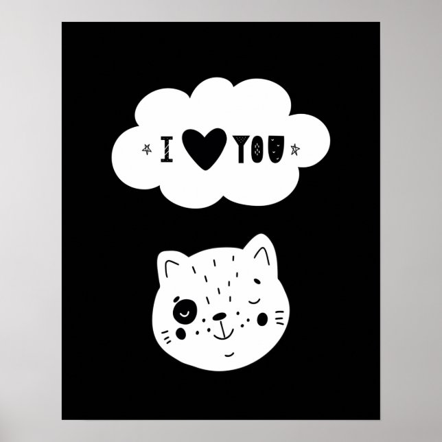 Poster Moderno berçário scandi gatinho amor você (Frente)