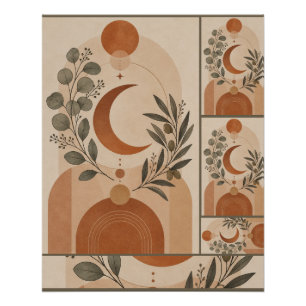 Pôster Moderno Boho Crescente & Ramo de Oliveira