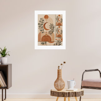 Poster Moderno Boho Crescente & Ramo de Oliveira