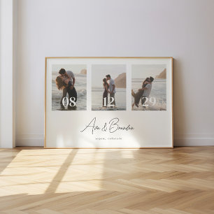 Poster Moderno Casal de Noivos Personalizado com 3 Fotos