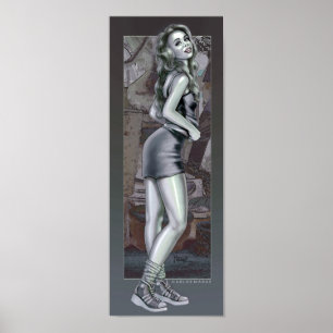 Poster moderno da ilustração da menina Pin-Acima