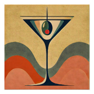 Pôster Moderno de Meados do Século "onda de martini de az
