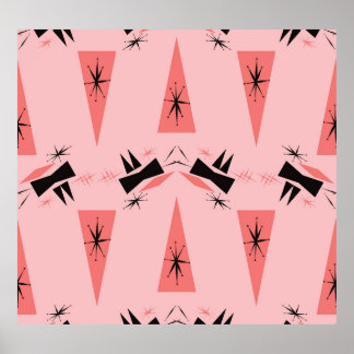 Poster Moderno do século médio: Padrão Coral Rosa.