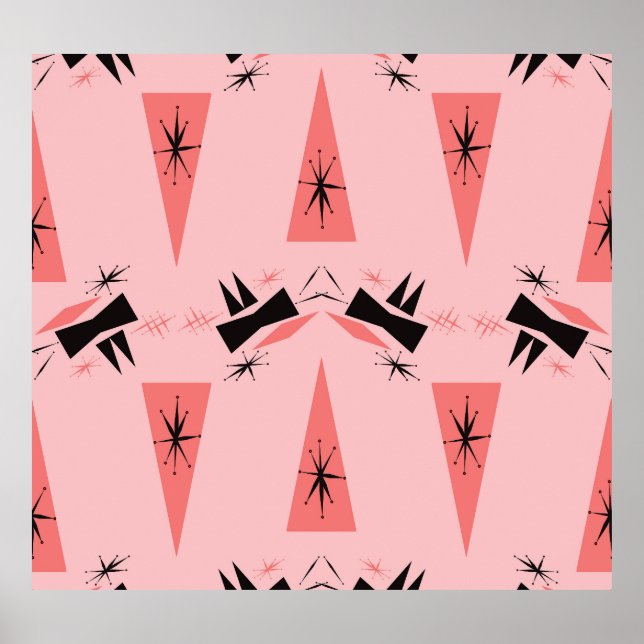 Poster Moderno do século médio: Padrão Coral Rosa. (Frente)
