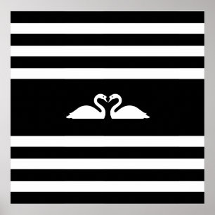 Poster Moderno e elegante dois cisnes em branco e preto
