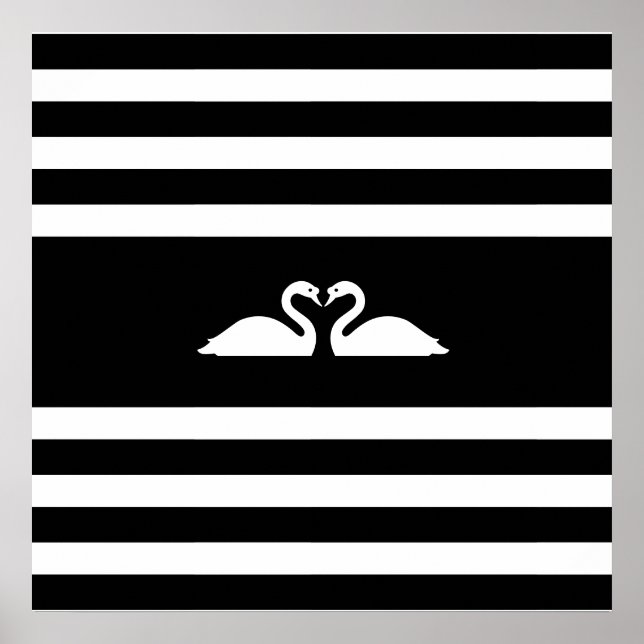 Poster Moderno elegante dois cisnes em preto e branco lis (Frente)