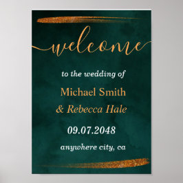Poster moderno esmerald green e deixa Wedding Welcome