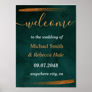 Poster moderno esmerald green e deixa Wedding Welcome