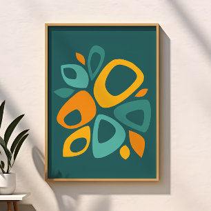 Poster Moderno Estiloso Marigold Mostarda Abstrato Azul-V